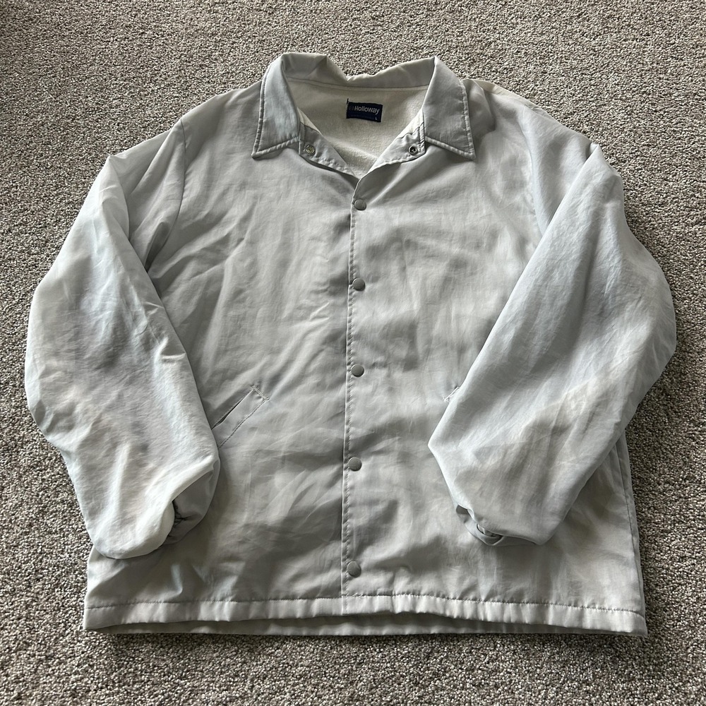 Vintage Holloway Jacket Mens Large Gray Nylon Snap Windbreaker Land O Lakes Ohio